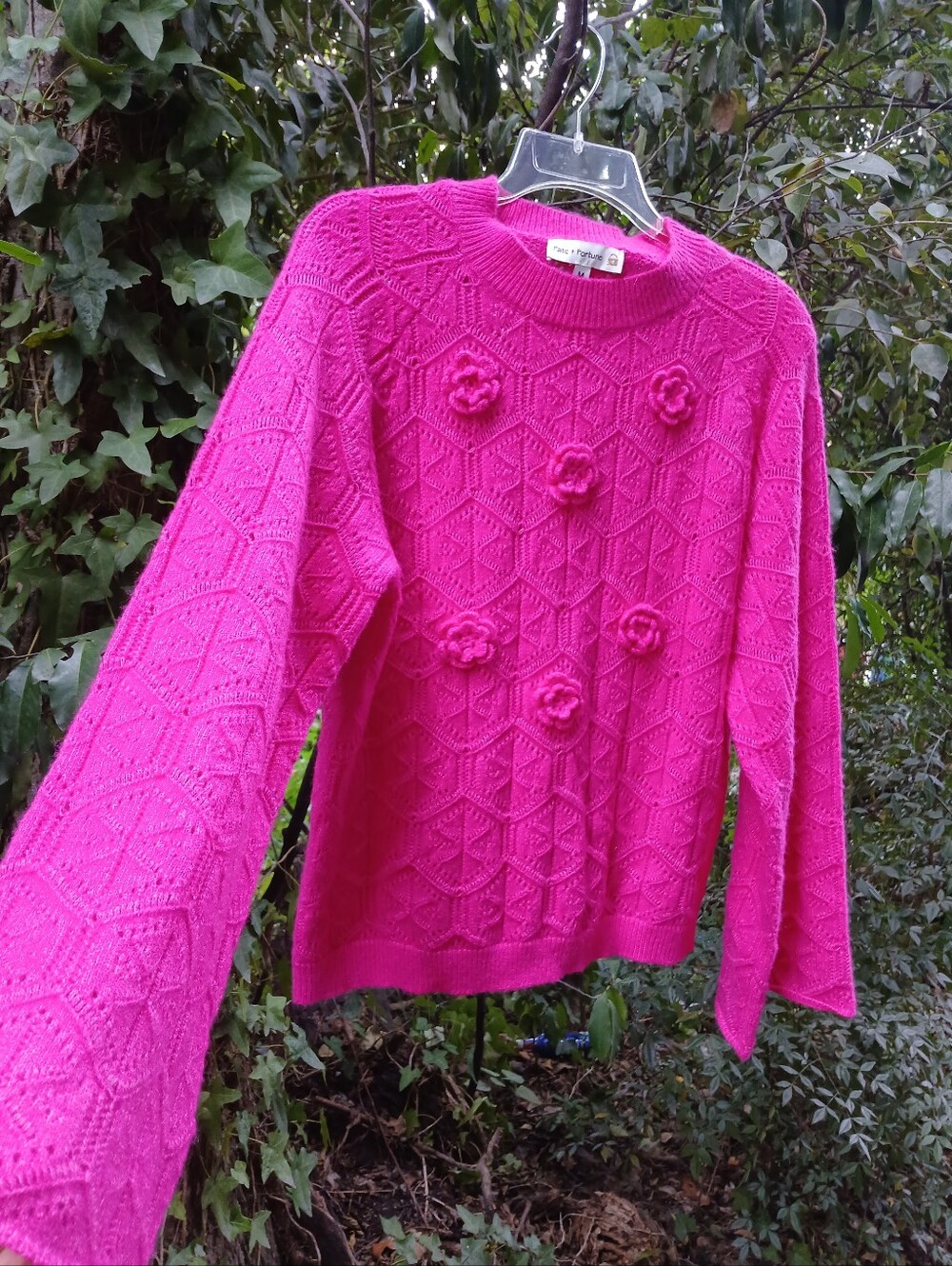 Crochet Pink Sweater Christmas Holiday Mistletoe Santa 90s Nostalgia Size Med